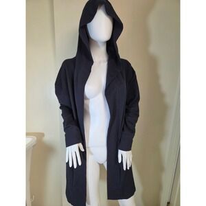 Daily Ritual Womens Navy Blue Hooded Open Front Longline Cardigan Duster Large